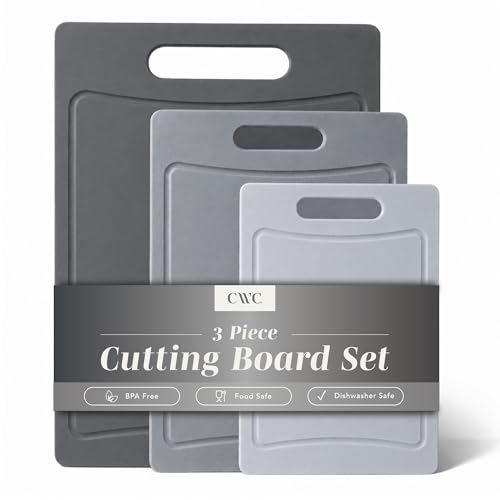 COOK WITH COLOR Non-Slip Cutting Board Set – Kitchen Essentials with Easy Grip Handle for Meat, Veggies, and Fruits, 3 Cutting Boards, Gray - color: Gray, size: 3 Cutting Boards