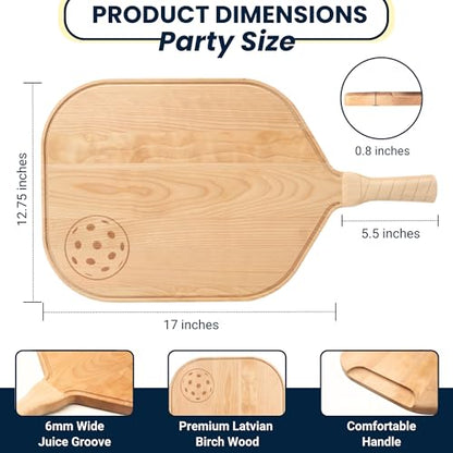 Pickleball Charcuterie & Cutting Board, Pickleball Gift, Party Size - 22.5 x 5.5 x 0.75”, Birch Wood, Paddle Shape with Handle, Mineral Oil Finish - size: 22.5"L x 12.8"W