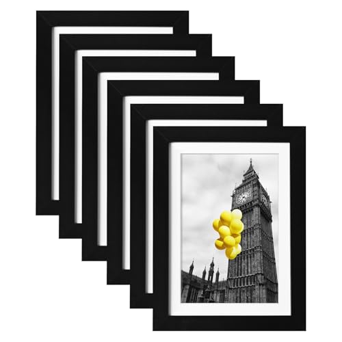 5x7 Picture Frame Set of 6, Display 4x6 with Mat or 5x7 Without Mat, Photo Frames for Wall Mounting or Table Top Display,Collage Wall Decor Gallery Wall Frame Set,Black - color: Black, size: 5x7