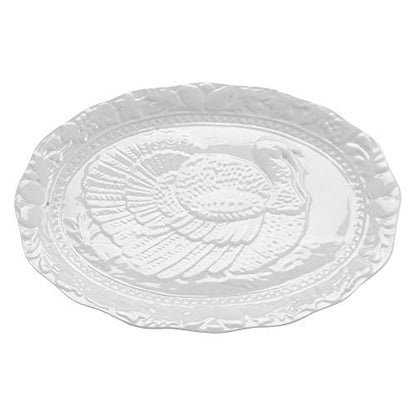 HIC Kitchen Turkey Embossed Serving Platter, Fine Porcelain, Oversized