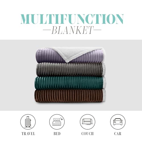 Elegant Comfort Corduroy Sherpa Reversible Throw Blanket, Medium Weight and Super Plush - Soft, Fuzzy and Plush Flannel Blanket - Micro-Suede - Corduroy Striped Pattern, 50 x 60 Inch Throw, Taupe