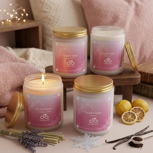 Soulful Glow Scented Candles Set, 4-Pack | Soy Wax Jar Candles, Essential Oils, Long Burning, Aromatherapy, Gift Set for Birthday Mothers Day Housewarming