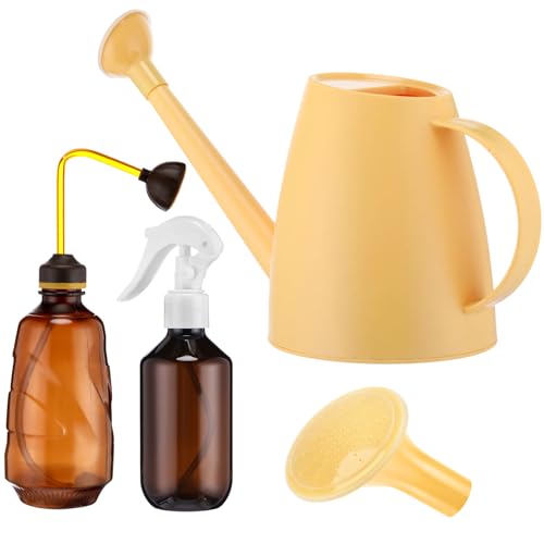 Reallnaive 1/2 Gallon Long Spout Watering Can Set for Indoor & Outdoor Plants – Includes Spray Bottle, Squeeze Bottle, Watering Globes & Soil Moisture Meter for Garden & House Plants(Yellow) - color: Yellow