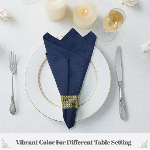 PLOYMONO Navy Blue Cloth Napkins - 8 Pack 17"x17" Polyester Dinner Napkins | Heavy Duty 180 GSM Cloth Napkins with Hemmed Edges - Great for Restaurants, Weddings, Parties, Banquets Dinner - color: Navy Blue