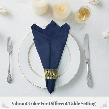 PLOYMONO Navy Blue Cloth Napkins - 8 Pack 17"x17" Polyester Dinner Napkins | Heavy Duty 180 GSM Cloth Napkins with Hemmed Edges - Great for Restaurants, Weddings, Parties, Banquets Dinner - color: Navy Blue