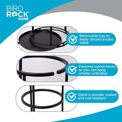 BIRDROCK HOME Circular Umbrella Holder with Removable Drip Tray - Stand for Umbrellas - Entryway - Decorative Metal Freestanding Rack Organizer - Cane Walking Stick Holder - Black - style: Open