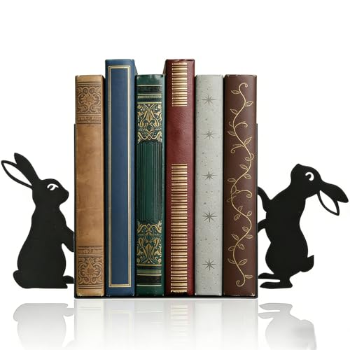 Rabbit Metal Bookends for Shelves, Vintage Black Decorative Book Ends, Heavy Duty Book Stoppers for Home Office & Study Desk, Ideal Gift for Rabbit Lovers & Book Lovers - style: Rabbit