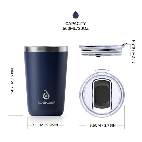 Ideus 20 oz Tumbler, Travel Coffee Mug with Splash Proof Sliding Lid, Double Wall Stainless Steel Vacuum Insulated Coffee Mug for Home and Office, Keep Beverages Hot or Cold, Navy blue - color: Navy Blue
