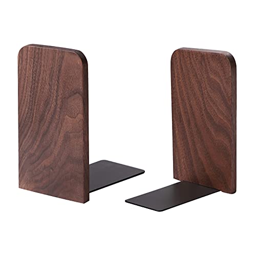 muso wood Walnut Book Ends for Shelves, 1 Pair | Non-Slip Bookends, Heavy Duty Wooden Bookend, Suitable for Books & Movies Storage - color: Walnut-1 Pair