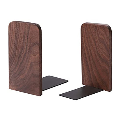 muso wood Walnut Book Ends for Shelves, 1 Pair | Non-Slip Bookends, Heavy Duty Wooden Bookend, Suitable for Books & Movies Storage - color: Walnut-1 Pair
