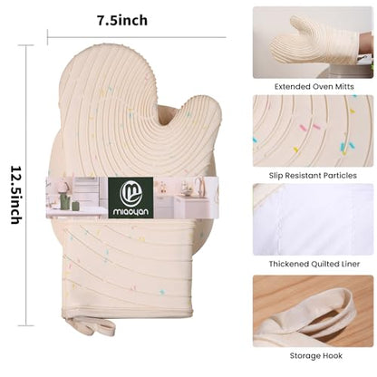 4 Pieces Oven Mitts and Pot Holders of Macaron Color Thickened Non-Slip Silicone Kitchen Gloves, Heat Resistant up to 500F, Essential for Kitchen Baking (makal-bai) - color: Silicone-white