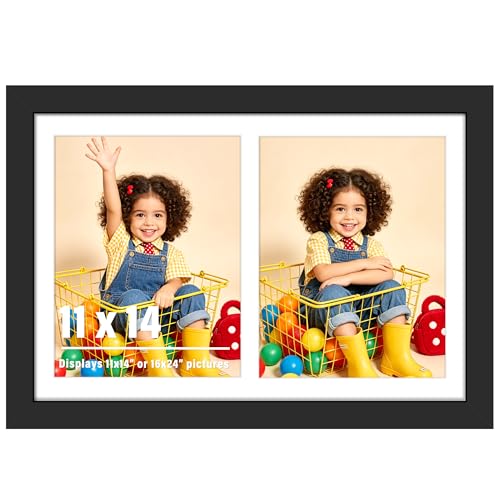 DUENPY 16x24 2 Opening Collage Frame For 2 11x14 Photos Black | Graceful Collage Appearance, Designed for Wall Mount Display for Portraits and Art Paintings - color: Black, size: 16x24（11x14 opening）