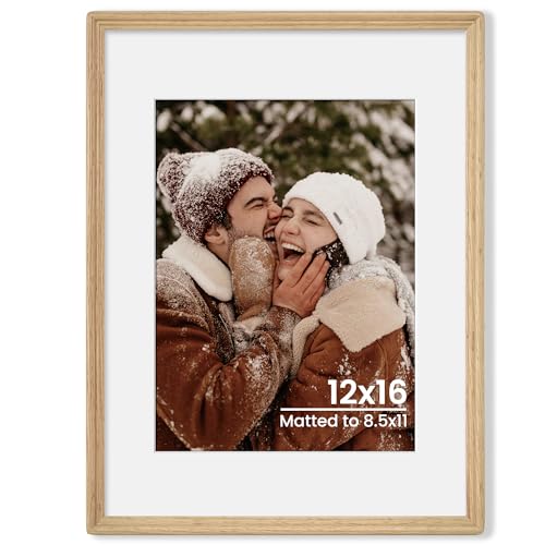 12x16 Natural Solid Oak Wood Picture Frame with 8.5x11 Mat, Premium Rustic Wooden Photo Frames with Plexiglass, Poster Photo Frame for Gallery Wall Hanging Vertically or Horizontally, Natural - color: Natural, size: 12x16-1P