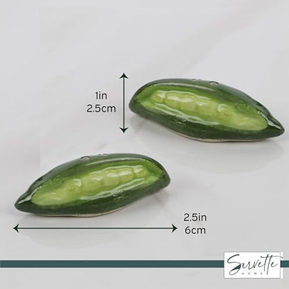 Novelty Ceramic Vegetable Salt and Pepper Shakers Set - Green Peas - color: Green Pea