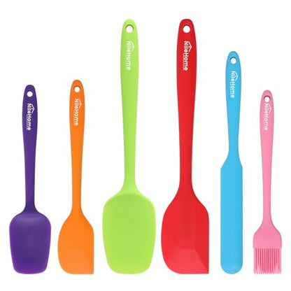 NileHome 6 Pieces Silicone Spatula Set with Silicone Brush,Multicolor | Food-Grade Material,Heat Resistant Up to 600°F,Dishwasher Safe,BPA-Free - color: Multicolor