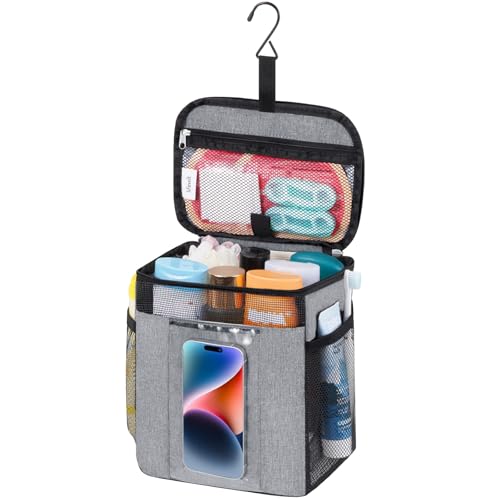 Lifewit Mesh Shower Caddy, Hanging Bathroom Organizer with PVC Phone Bag | Quick Dry, Portable, Toiletry Tote Bag, College Dorm Room Essentials for Travel, Gym, Camping, Medium, Grey - color: Grey, size: M(8.3"L x 6"W x 10"H)