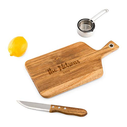 Weddingstar Personalized Wooden Paddle Cutting Board or Serving Board With Handle 13.5" x 6.5" - Retro Script Etching - color: Retro Script, size: 13.5"L x 6.5"W