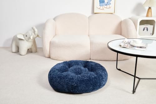 Floor Cushion Pillow, Portable Large | Meditation Adult Sitting Pillow with Handle for Tatami, Living Room & Yoga (1, Round, Dark Blue, 22 x 22 x 6 inches) - color: Round, Dark Blue