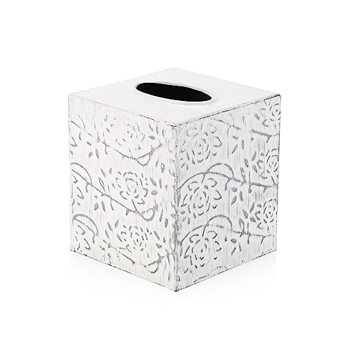 Country Chic Modern Farmhouse Tissue Box Holder, Decorative Metal Tissue Cover, Rustic Square White Style - size: Upright
