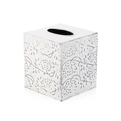 Country Chic Modern Farmhouse Tissue Box Holder, Decorative Metal Tissue Cover, Rustic Square White Style - size: Upright