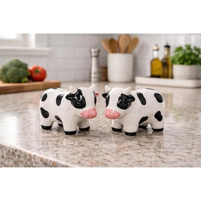 The Bridge Collection Country Cow Salt and Pepper Shakers | Hand-Painted Rustic Dairy Cows Farmhouse S&P Set for Functional Country Kitchen Decor