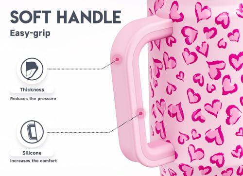 Meoky 32 oz Tumbler with Handle, Insulated Tumbler with Lid and Straw, Stainless Steel Travel Mug, Keeps Cold for 24 Hours, 100% Leak Proof, Fits in Car Cup Holder (Love) - color: Love, size: 32 Ounces