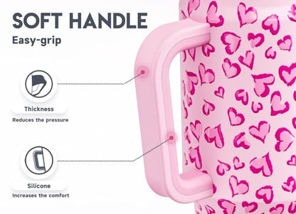 Meoky 32 oz Tumbler with Handle, Insulated Tumbler with Lid and Straw, Stainless Steel Travel Mug, Keeps Cold for 24 Hours, 100% Leak Proof, Fits in Car Cup Holder (Love) - color: Love, size: 32 Ounces