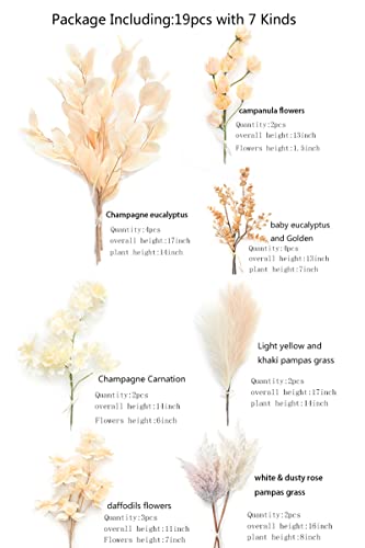 Serra Flora Artificial Greenery Spray Box Set(Pack of 19pcs) with 7 Kinds of DIY Wedding Bouquet Filler Table Centerpieces and Floral Arrangement (Champagne) - color: Champagne