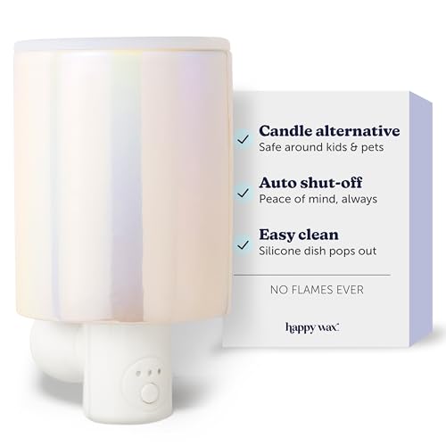 Happy Wax Iridescent Pink Outlet Timer Warmer for Scented Wax - Compact Ceramic Wall Plug in with Timer - for Home Fragrance - Small with Removable Silicone Dish - color: Iridescent Pink