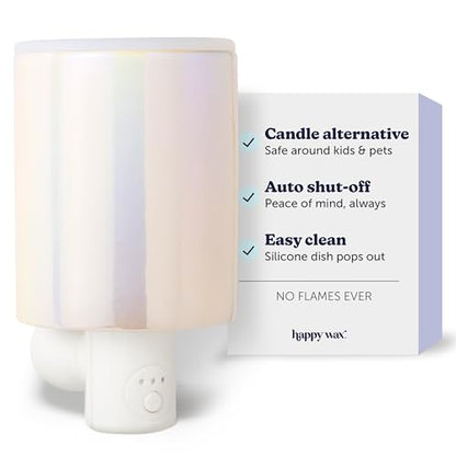 Happy Wax Iridescent Pink Outlet Timer Warmer for Scented Wax - Compact Ceramic Wall Plug in with Timer - for Home Fragrance - Small with Removable Silicone Dish - color: Iridescent Pink