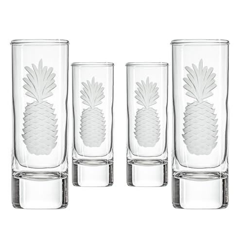Rolf Glass Fresh Pineapple Shot Glass | 2.5oz Engraved Glass Cordial | Spirits or Tequila Sipper | Tropical Sand-Etched Pineapple Design | Lead-Free | Made in the USA | Set of 4 - color: Shot Glass, size: Set of 4