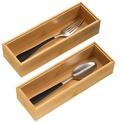 VeyFey Silverware Tray for Drawer, Stackable Kitchen Bamboo Drawer Organizer 9" x 3" x 2" Set of 2 - size: 9" x 3" x 2"