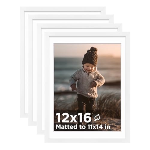 12x16 Picture Frame White, Wooden 16x12 Photo Frames with Plexiglass for 11x14 Picture with Mat or 12x16 Without Mat, Perfect for Art Wall and Tabletop Display 12 x 16 frame Set of 4 - color: White, size: 12x16