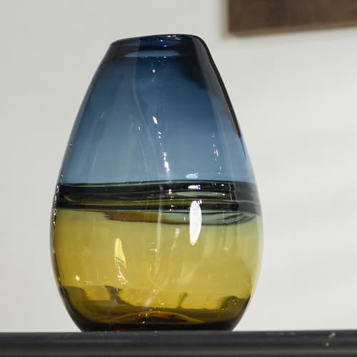 Glass Handmade Decorative Vase Ombre Centerpiece Vase with Yellow Base, Flower Vase for Home Decoration (Tall vase) - size: tall vase