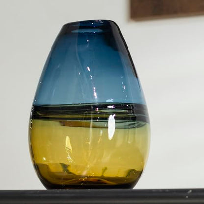 Glass Handmade Decorative Vase Ombre Centerpiece Vase with Yellow Base, Flower Vase for Home Decoration (Tall vase) - size: tall vase