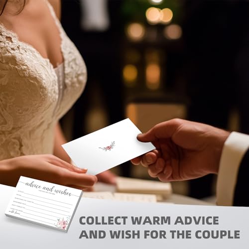 Advice and Wishes Cards with Keepsake Wooden Box - 60 Rose Gold Floral Message Cards & Sign - Wedding Guestbook Alternative, Bridal Shower Game, Engagement Party Supplies - color: ROSE FLORAL