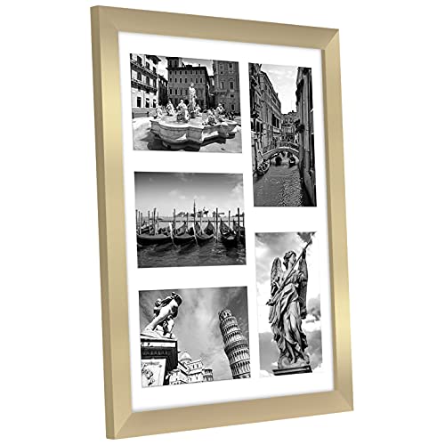 Americanflat 4x6 Collage Picture Frame with Shatter-Resistant Glass - Fits Five 4x6 Photos or Use as One 11x14 Picture Frame - Signature Collection - Collage Frames for Wall Display - Gold | Overall frame size 11x14, Shatter-resistant glass, hangs vertica