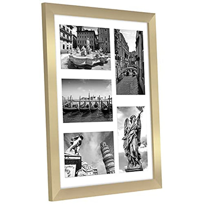 Americanflat 4x6 Collage Picture Frame with Shatter-Resistant Glass - Fits Five 4x6 Photos or Use as One 11x14 Picture Frame - Signature Collection - Collage Frames for Wall Display - Gold | Overall frame size 11x14, Shatter-resistant glass, hangs vertica