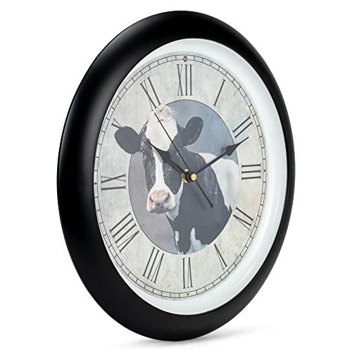 Mark Feldstein & Associates Cow Farmhouse Collection Vintage Natural Brown 13 inch Sound Wall Clock
