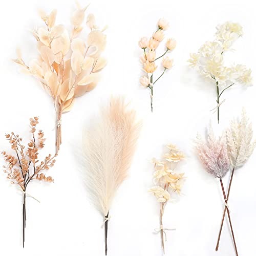 Serra Flora Artificial Greenery Spray Box Set(Pack of 19pcs) with 7 Kinds of DIY Wedding Bouquet Filler Table Centerpieces and Floral Arrangement (Champagne) - color: Champagne