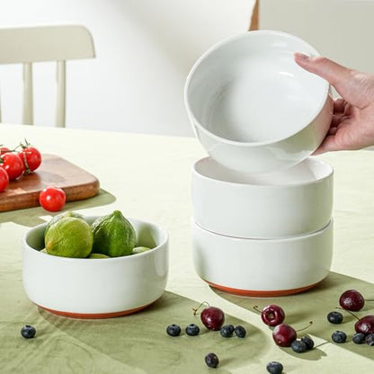 28 OZ Ceramic Cereal Bowls Set, 6 Inch, Set of 4, Elegant White | Handcrafted, Dishwasher & Microwave Safe, Stoneware Deep Soup Bowls for Everyday Use - color: White, size: Cereal Bowls Set (4PCS)