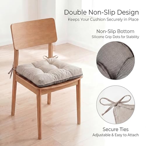Chair Cushions for Dining Chairs Set of 4, 15.5" x 15.5" x 3.5" Kitchen Chair Cushions with Ties, Upgraded Silicone Non-Slip Bottom, Premium Shredded Memory Foam Chair Pads, Oatmeal - color: Oatmeal