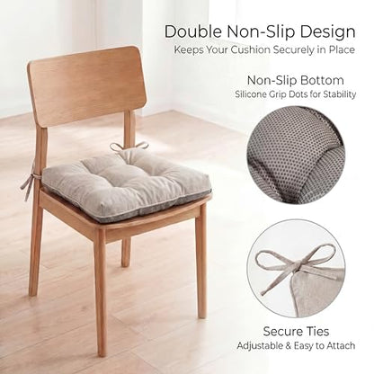 Chair Cushions for Dining Chairs Set of 4, 15.5" x 15.5" x 3.5" Kitchen Chair Cushions with Ties, Upgraded Silicone Non-Slip Bottom, Premium Shredded Memory Foam Chair Pads, Oatmeal - color: Oatmeal