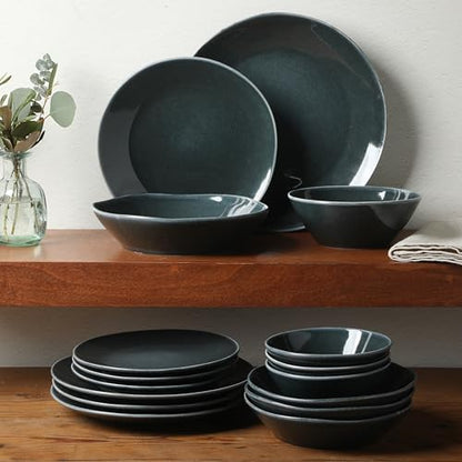 Two Time Oprah's Favorite Things Winner - Montecito Breeze 16 Piece (Service for 4) Double Plates and Bowls Stoneware Reactive Glaze Dinnerware Set - Laguna Dawn - color: Laguna Dawn