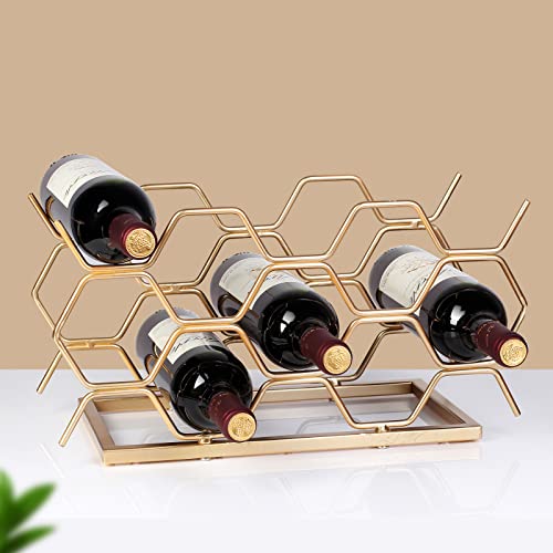 Countertop Wine Rack - 10 Bottle Freestanding Modern Gold Metal Small Wine Rack - Tabletop Wine Holder Stand for Cabinet, Pantry, Wine Bottle Storage…… - color: C-gold 10btl
