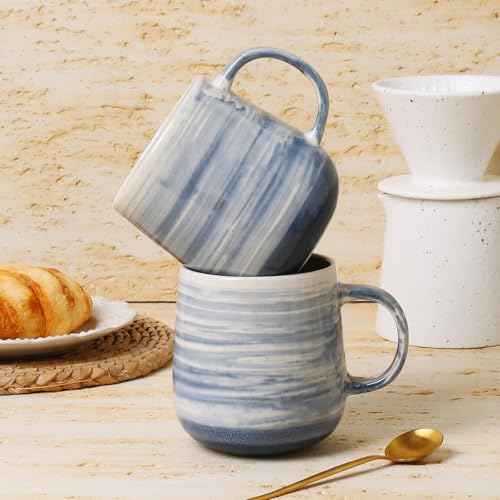 Coffee Mugs, Set of 4 Ceramic Mugs with Blue and White Gradient Stripes, 12oz Modern Cups with Comfortable Handle - Dishwasher & Microwave Safe, Design for Home, Office, Daily Use - color: Blue