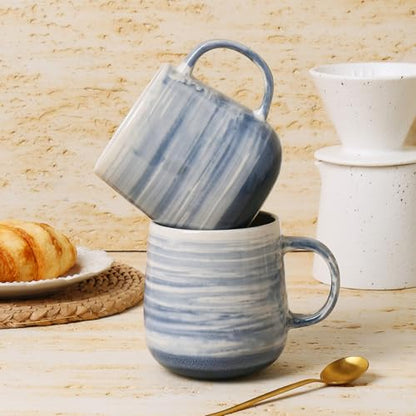 Coffee Mugs, Set of 4 Ceramic Mugs with Blue and White Gradient Stripes, 12oz Modern Cups with Comfortable Handle - Dishwasher & Microwave Safe, Design for Home, Office, Daily Use - color: Blue