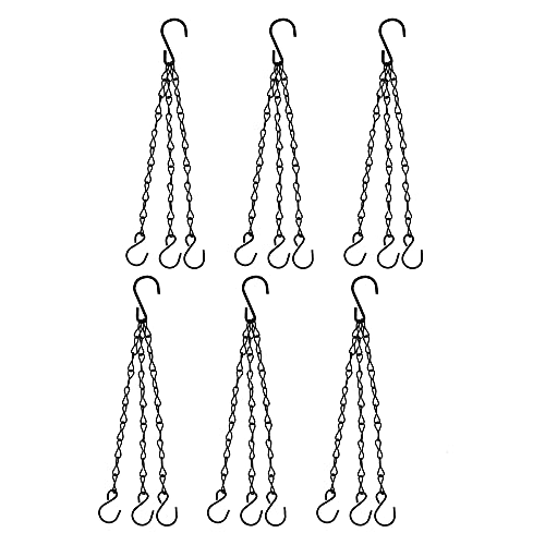 OUKEYI 6 Pcs Hanging Chain, Heavy Duty 15.7 Inch Hanging Flower Basket Galvanized Replacement Chain -3Point Garden Plant Hanger for Outdoor Bird Feeders, Planters and Lanterns (Black) ¡­