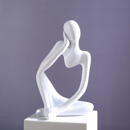 Abstract Human Figure Sculpture, Modern Resin Art Decor for Living Room, Office Desk, Bookshelf - Thinking Pose Statue (white1) - color: White1