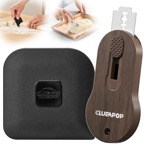 CLUEAPOP Bread Lame Sourdough Scoring Tool, Extractable & Magnetic Bread Scoring Tool with 5 Retractable Razor Blades & Pan Scraper, Scoring Knife for Homemade Dough, Sourdough Scorer Tool - color: BlackWalnut